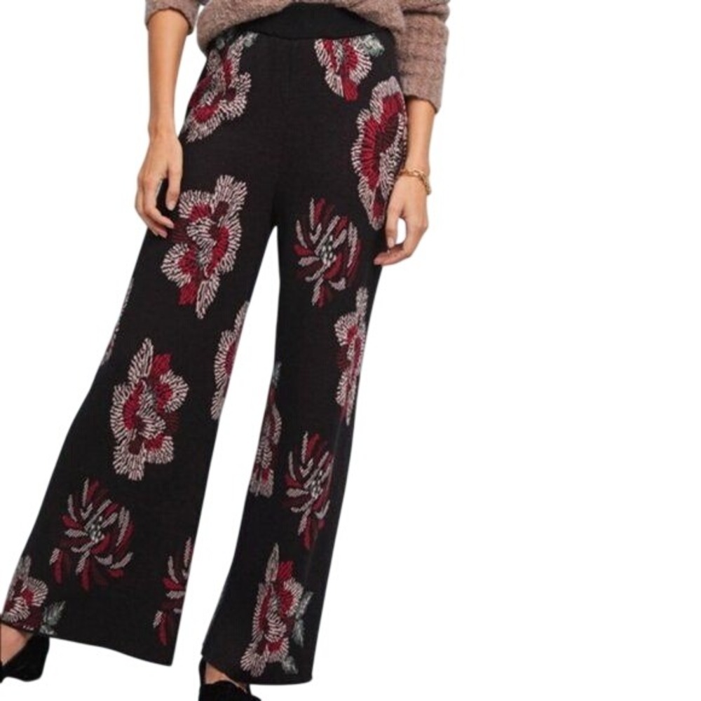 Anthropologie LAIA Floral Intarsia Sweater Knit Wide Leg Pants Size XS